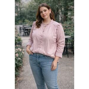 Lauren Conrad Ruffle Collar Cotton Blouse 2X Romantic Cottagecore Feminine Top